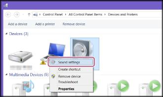 1. Kliknij prawym przyciskiem myszy na [] w zakładce [Devices] i wybierz [Sound settings] z menu, które się wyświetli. 2. Potwierdź [ Stereo] na ekranie [Sound].