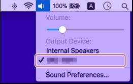 5 Kliknij na ikonę głośnika w prawym górnym rogu ekranu i wybierz [] z [Output Device]. Możesz słuchać muzyki itp. z komputera. Wskazówka Powyższa procedura jest tylko orientacyjna.