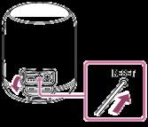 Korzystanie z przycisku RESET Jeśli obsługa włączonego głośnika nie jest możliwa, otwórz nakładkę z tyłu i naciśnij przycisk RESET szpilką lub innym ostro zakończonym przedmiotem.