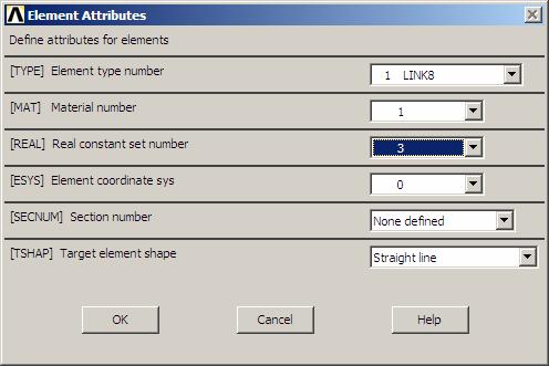 Preprocessor>Modeling>Create>Elements>Auto Numbered>Thru Nodes Połącz węzły