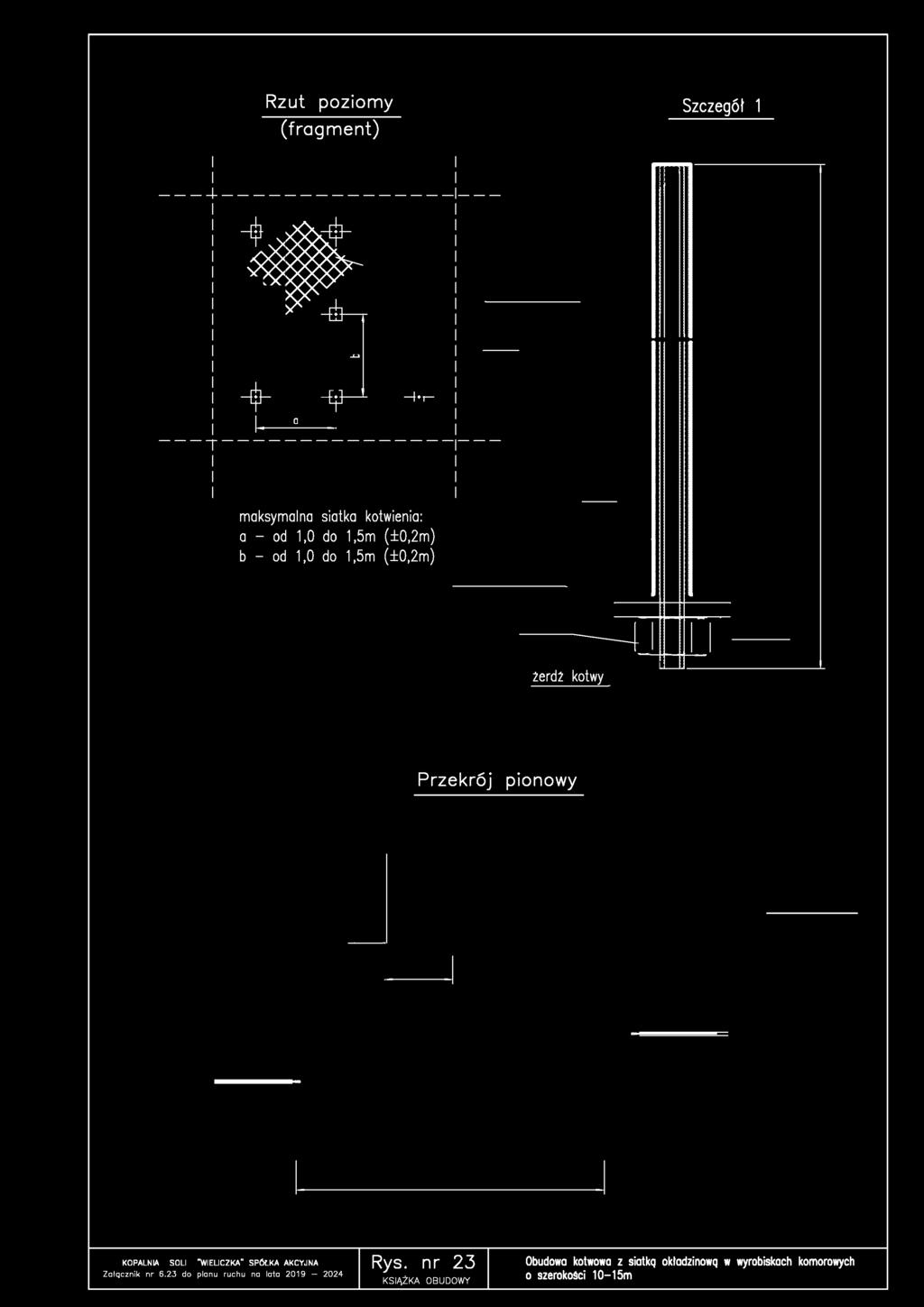 Rzut poziom y (fragm ent) Szczegół 1 4 tgê t Pt t a -tfj ł + T 'T maksymalna siatka kotwienia: a - od 1,0 do 1,5m (±0,2m) b - od 1,0 do 1,5m (±0,2m) żerdż kotwy P rz e k ró j pio now y