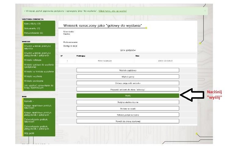 14 Kliknij WYŚLI - zostanie wniosek przesłany
