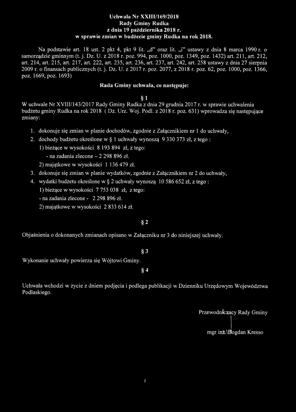 236, art. 237, art. 242, art. 258 ustawy z dnia 27 sierpnia 2009 r. o finansach publicznych (t. j. Dz. U. z 2017 r. poz. 2077, z 2018 r. poz. 62, poz. 1000, poz. 1366, poz. 1669, poz.