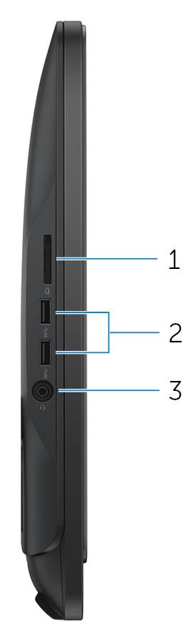 W lewo Rysunek 11. Widok z lewej strony 1 Czytnik kart pamięci Umożliwia odczytywanie i zapisywanie danych na kartach pamięci. 2 porty USB 3.