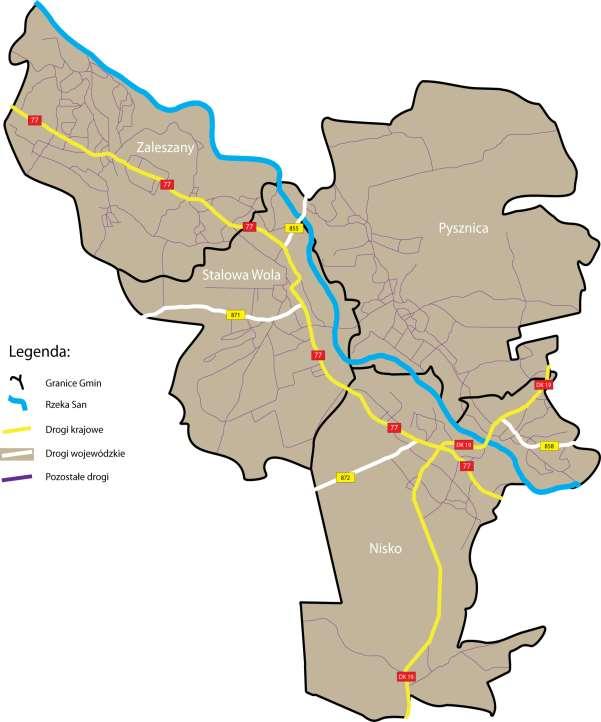 Grafika 2 Mapa połączeń drogowych na terenie MOF Źródło: opracowanie