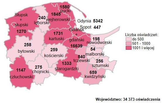 2019 roku zostało wpisanych do ewidencji w Gdańskim Urzędzie Pracy (16,6 tys.) i stanowiły one prawie połowę (48,4%) wszystkich oświadczeń wpisanych w tym okresie.