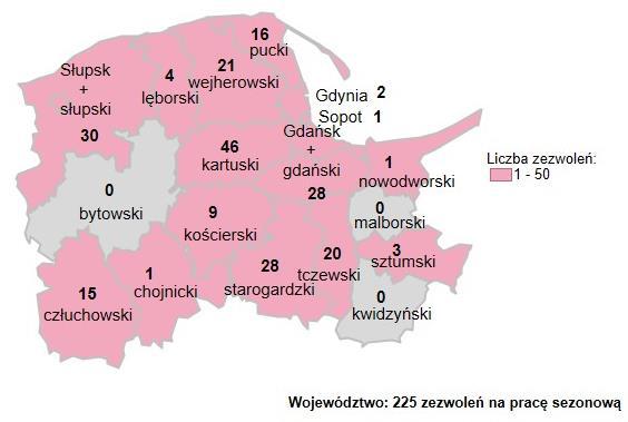 nowodworskim, kwidzyńskim oraz w Powiatowym Urzędzie Pracy w Gdyni nie odnotowano zapotrzebowania na cudzoziemców do pracy sezonowej. Rys. 6.