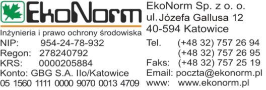 6. Wykonawca pomiarów 1) Nazwa i adres wykonującego pomiary: 2) Tabela nr 6.