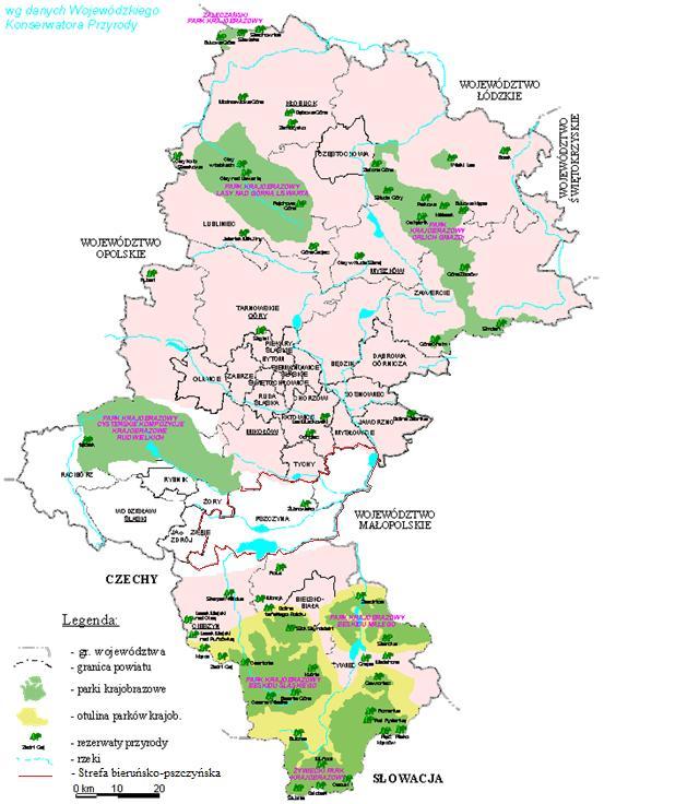 - Zespoły przyrodniczo-krajobrazowe: Wielikąt. Na poniższym rysunku przedstawiono lokalizację obszarów parków krajobrazowych oraz rezerwatów przyrody wchodzących w skład omawianej strefy.