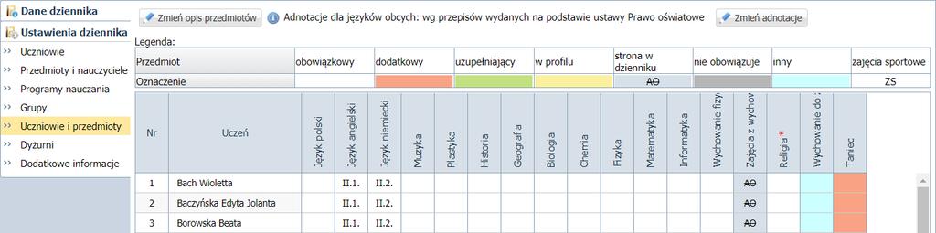 W klasach 5 i 6 szkoły podstawowej wychowanie do życia w rodzinie nie jest umieszczane na świadectwach i dlatego w tych klasach stosujemy dla tego przedmiotu oznaczenie AO. 6. Kliknij przycisk Zapisz.