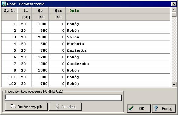 10 Załączniki Menu Dane 179, Wprowadzanie danych tabeli 112, Polecenie Obliczenia 181 1015 32, Wprowadzanie danych w tabelach 109, Poruszanie się po Dane - Pomieszczenia - dialog Dane o