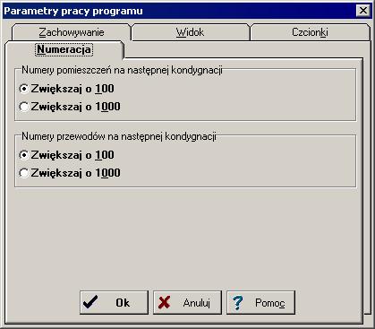 10 Załączniki 101374Parametry pracy programu / Numeracja - karta Karta służy do ustalania sposobu numeracji działek 332 i pomieszczeń na kolejnych piętrach przy automatycznym powielaniu danych na