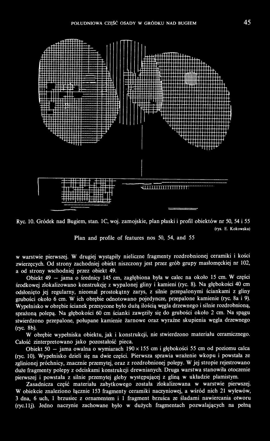 W drugiej wystąpiły nieliczne fragmenty rozdrobnionej ceramiki i kości zwierzęcych.