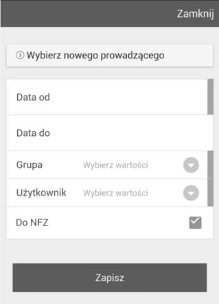 Wgląd do danych przyjęcia, a następnie przejść do zakładki Prowadzący: Rys. 24 Wciśnięcie przycisku Dodaj spowoduje wyświetlenie formularza Wybierz nowego prowadzącego: Rys.