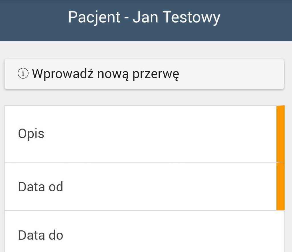 Rys. 28 Obowiązkowe pole, które należy wypełnić w celu poprawnego zapisania formularza oznaczone są pomarańczowym paskiem z prawej strony ekranu.