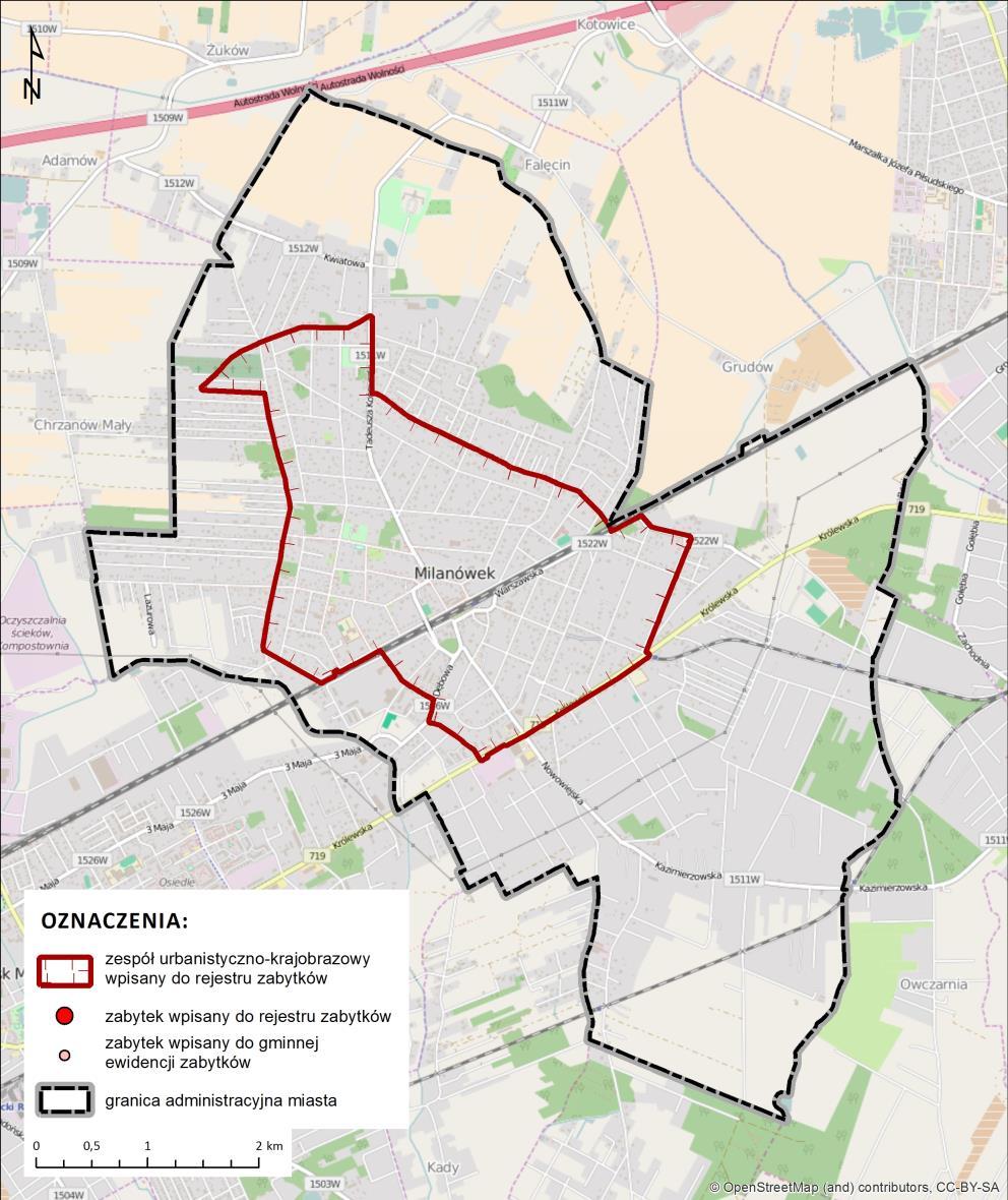 Zabytkowy układ urbanistyczno- krajobrazowy miasta-ogrodu Zabytki wpisane do rejestru zabytków (30 obiektów/zespołów) Zabytki ujęte w GEZ (niemal 390 obiektów) Zabytkowe tereny zieleni (ogrodowej i