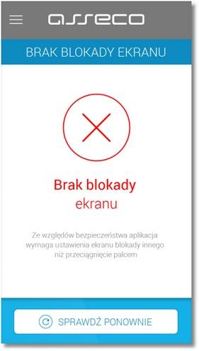 W systemie Asseco MAA zastosowana jest kontrola, czy urządzenie autoryzujące posiada blokadę ekranu.