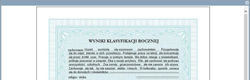 oceniania 14/18 7. Zamknij okno podglądu świadectwa.