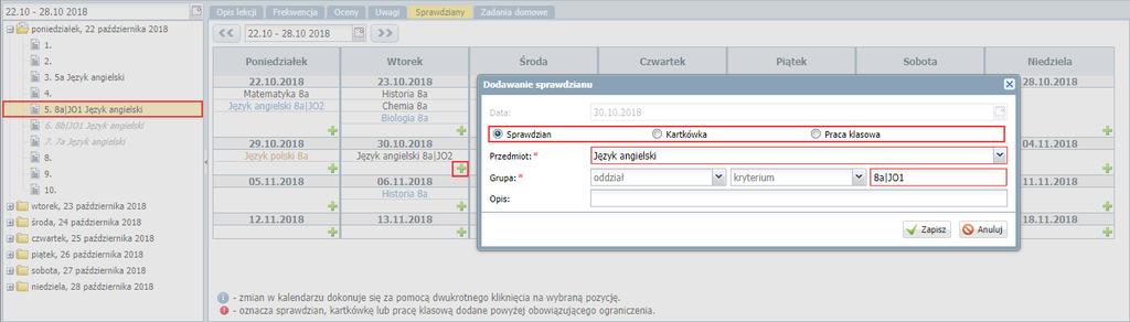 UONET+. Jak korzystać z kalendarza sprawdzianów i kartkówek? 3/6 4.