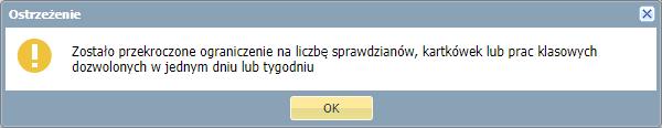 wpisania sprawdzianu kończy się komunikatem: Jeśli dopisywana do