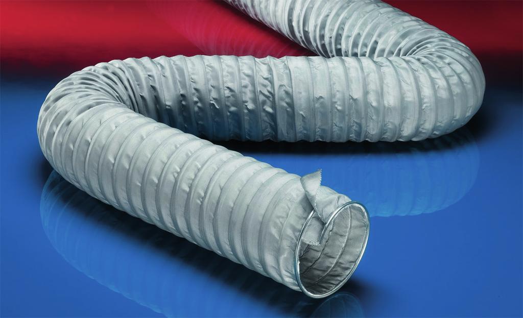 CP HiTex 485 1 2 Wąż wysokoteperaturowy, wąż z profi le zaciskowy, wielowarstwowy, z izolacją, dostosowany do lekkiego nadciśnienia (do +550 C) Zastosowania Elastyczny wąż do gorących i zinych gazów