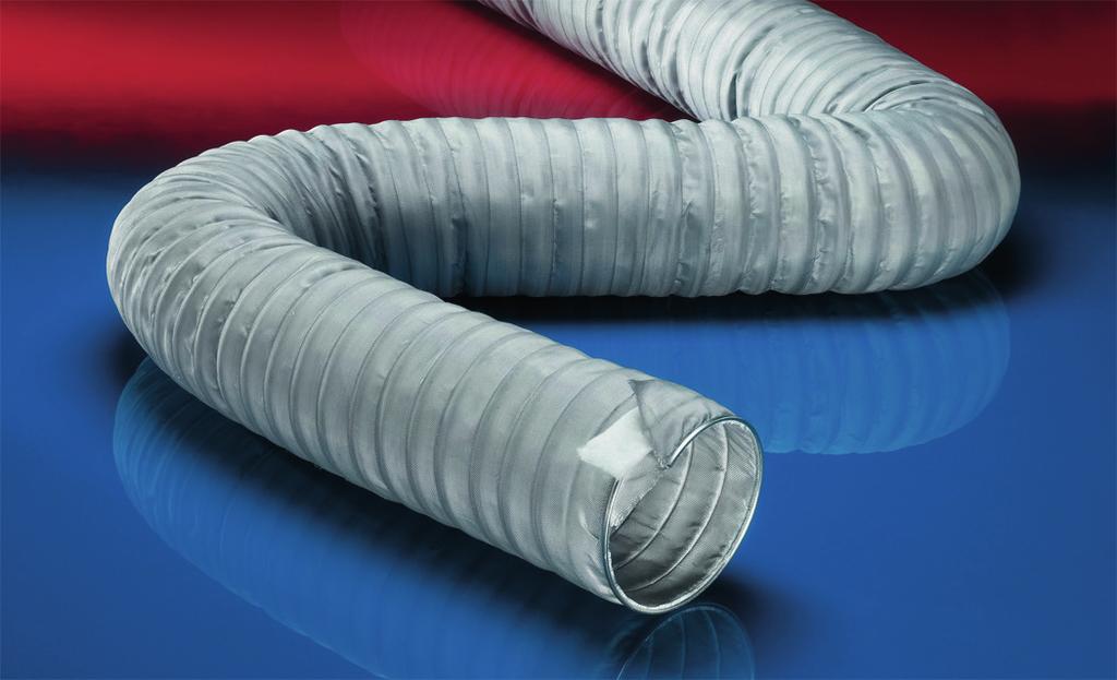 CP HiTex 486 1 3 2 1 2 3 Wąż wysokoteperaturowy, wąż z profi le zaciskowy, wielowarstwowy, z izolacją, dostosowany do lekkiego nadciśnienia (do +700 C) Zastosowania Elastyczny wąż do gorących i