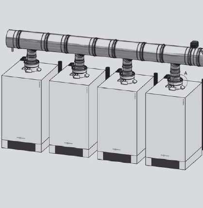 System odprowadzania spalin dla kotłów wiszących Vitodens 200- pracujących w układzie kaskadowym Dane techniczne instalacja czterokotłowa Dane techniczne instalacja czterokotłowa Instalowanie i