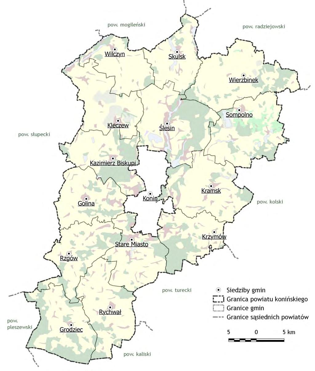 2.1. Charakterystyka jednostek administracyjnych objętych planem 2.1.1. Powiat koniński Poniżej znajduje się mapa przedstawiająca powiat koniński.