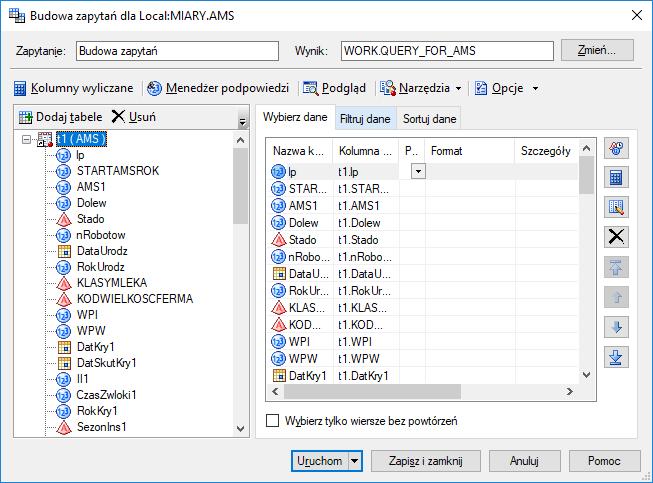 jesień 9, 10, 11 W tym celu zaznacz na diagramie projektu tabelę ams, a następnie z pop-menu