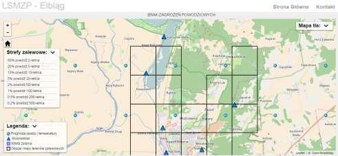 powodziowych, a siatka kwadratów prezentująca zestaw dostępnych arkuszy map zalewowych jest bezbarwna. Fot. 4.