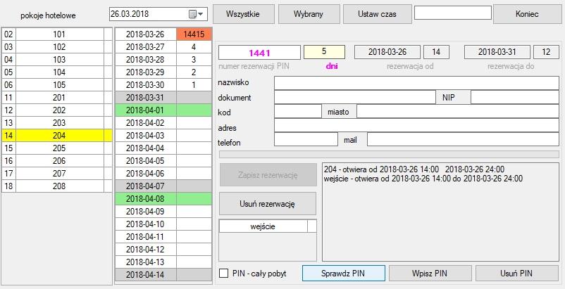 rezerwacji aktywne są klawisze Wpisz PIN,