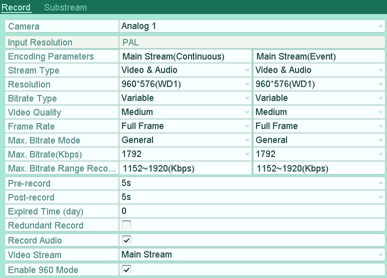 Rejestrator MAZi instrukcja obsługi wersja 2.2 12/20 Dla każdego kanału w Menu Record / Nagrywanie Parameters / Parameters możemy ustawiać parametry strumienia który jest nagrywany.