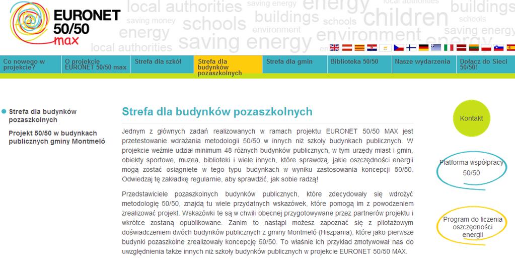 Strefa dla budynków pozaszkolnych Jednym z głównych zadań projektu EURONET 50/50