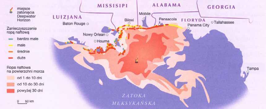 Katastrofa ekologiczna w Zatoce Meksykańskiej W dniu 20 kwietnia 2010 r. na obszarze Zatoki Meksykańskiej, położonym ok.