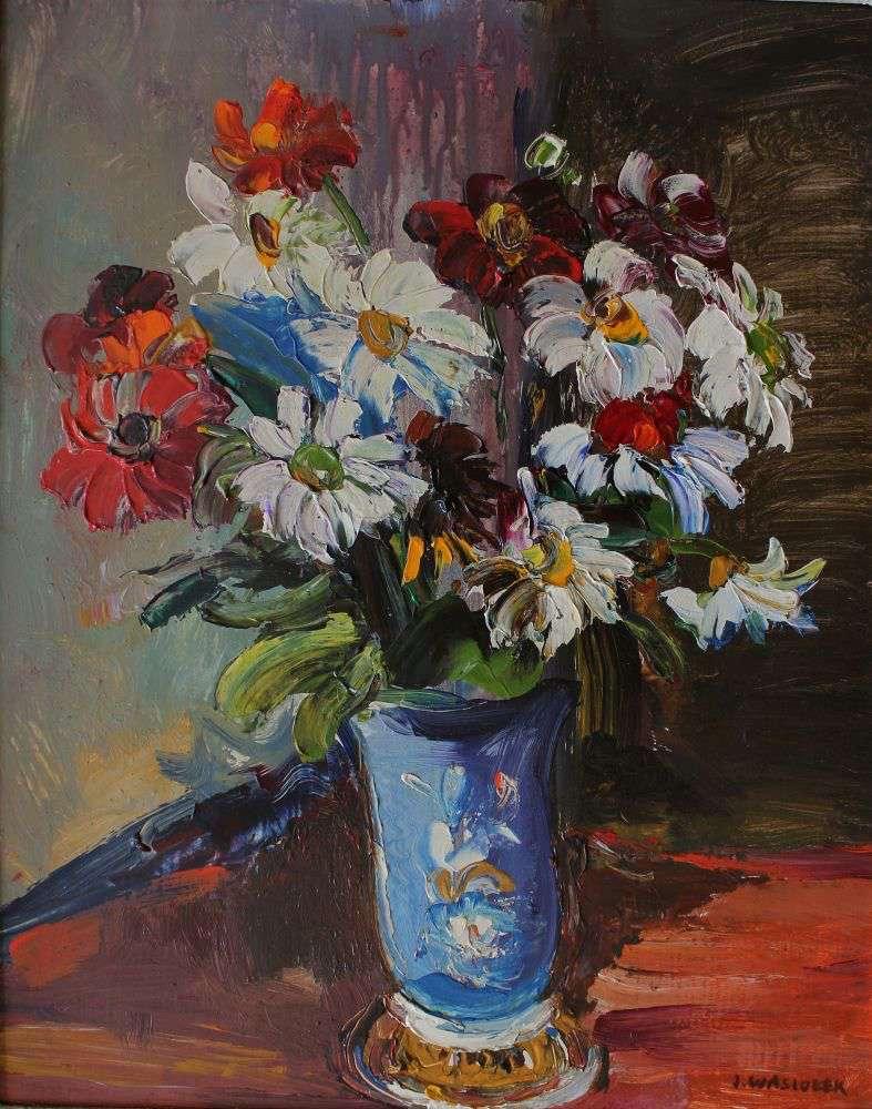 Józef Wasiołek(1921-2008) Kwiaty w niebieskim wazonie sygn.p.d.