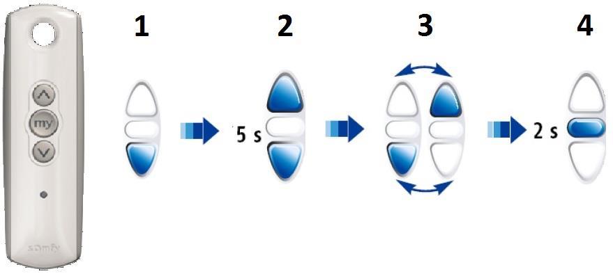 Regulacja położeń krańcowych (ekran z wbudowanym sterowaniem radiowym silnik typu C-RTS ) Korekta górnego położenia krańcowego: 1.
