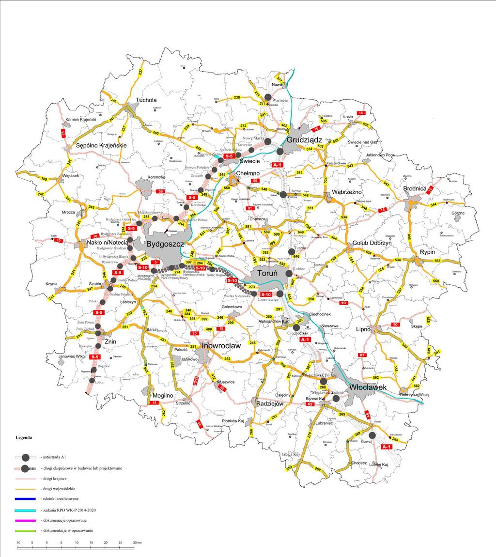 Inwestycje planowane i w trakcie realizacji 1. Żnin granica województwa 2. Brześć Kujawski - Kowal 3. Stolno Wąbrzeźno 4. Tuchola Płazowo 5. Grudziądz - Rypin 6. Ciechocinek- gran. województwa 7.