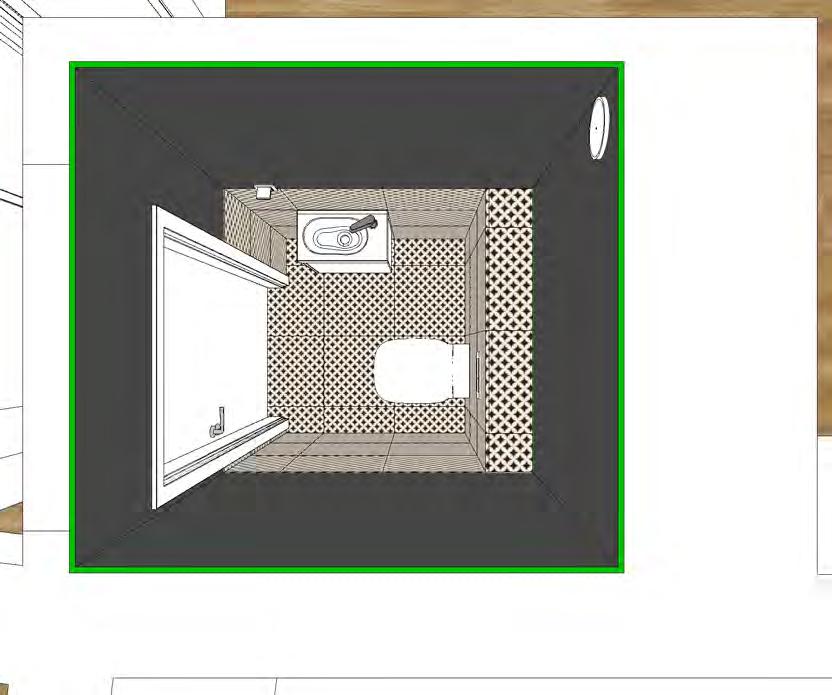 27 Realonda ORLY 44,0 x 44,0 + fuga SOPRO pergamon 27 Płyta G-K ponad płytkami na wszystkich ścianach Miska WC Roca DEBBA + deska wolnoopadająca Zestaw łazienkowy Unik z