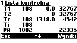 2.4.4.2Lista kontrolna W opcji LISTA KONTROLNA pokazywane są dane ze wszystkich kanałów pomiarowych.
