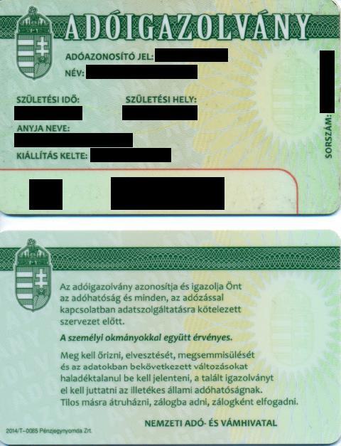 1.2. Węgierska karta NIP (nowy Format) NIP Nazwisko Numer seryjny Data urodzenia Miejsce urodzenia Nazwisko matki Data wydania