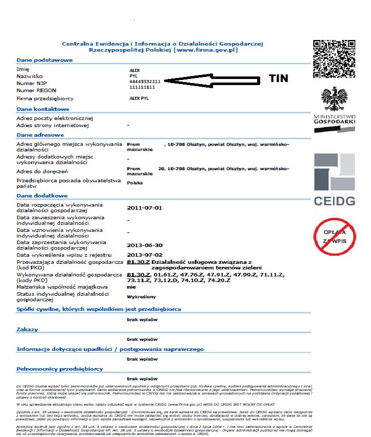 3.2.3.1 Zaświadczenie z Centralnej Ewidencji i Informacji o