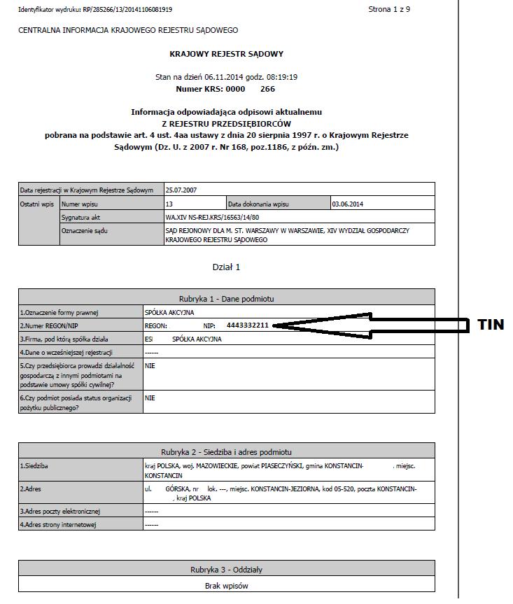 3.2.3.2 Informacja z Krajowego Rejestru Sądowego 23.