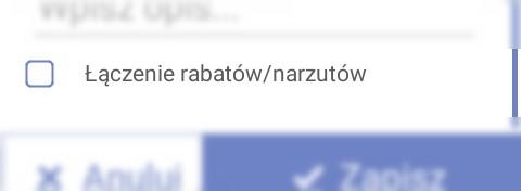 Wybór wartości pozycja umożliwia ustawienie czy dany rabat/narzut może być modyfikowany ( Ręcznie ), czy jego wartość podczas sprzedaży ma być stała ( Stała ).