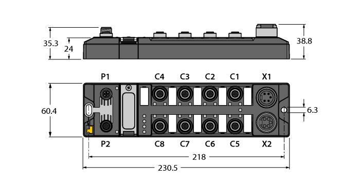 2 x złącze M12, 5-pinowe, kodowanie B, podłączenie sieci PROFIBUS-DP Złącza męskie 7/8", 5-pinowe, podłączenie zasilania Wejście diagnostyczne na port Obudowa wzmacniana włóknem szklanym Testowane