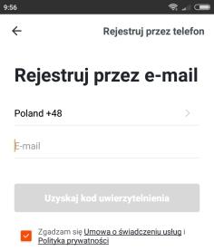 Rejestracja Jeśli już ściągnąłeś i zainstalowałeś aplikację uruchom ją. Jeśli nie masz założonego konta na Tuya Smart, musisz je utworzyć, klikając Zarejestruj się.