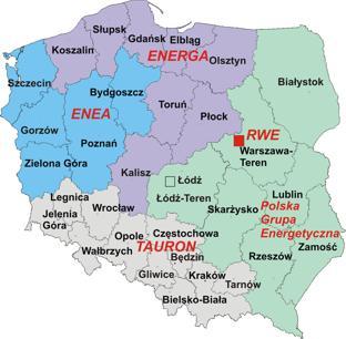 Rys.2. Mapa Polski z podziałem na rejony energetyczne Bielsk Podlaski Źródło:www.zaklad.energetyczny.w.interia.