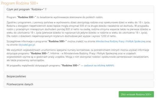 ŚWIADCZENIA Opcja widoczna w przypadku, gdy bank należy do zrzeszenia SGB. Za jej pomocą można wypełnić wnioski programów: Rodzina 500+ oraz Dobry Start.