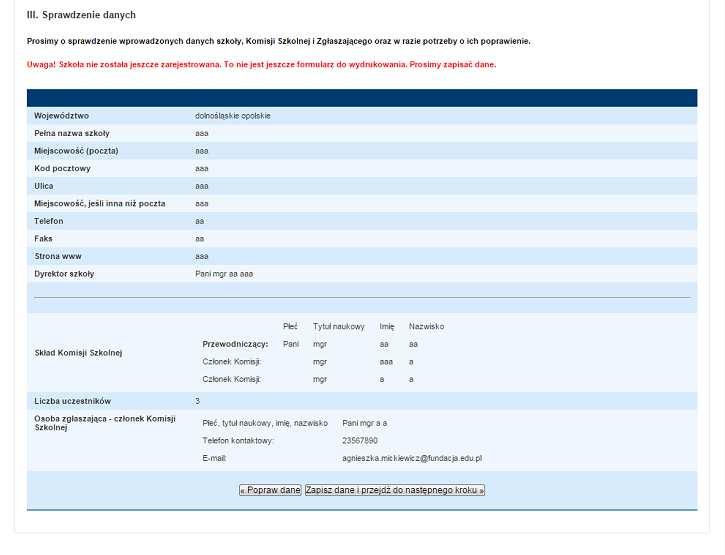 Proszę sprawdzić, czy wprowadzone dane są prawidłowe i ewentualnie nanieść
