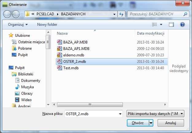4. Import bazy danych OSTER-2 Klikamy Plik -> Import, otwiera nam się okno (widok