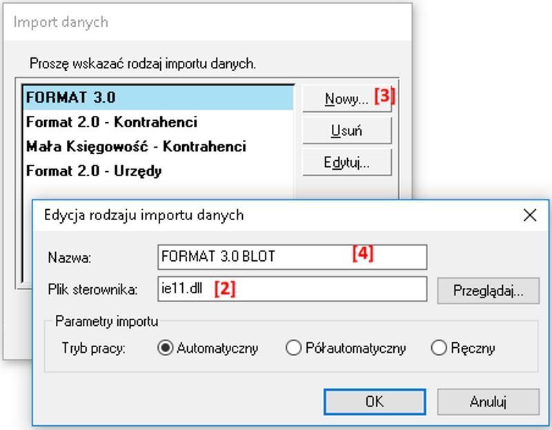 Na oknie odczutujemy plik sterownika [2] (zapisa, zapami ta ). 7 - Nast pnie tworzywy nowy import wybieraj Nowy [3].